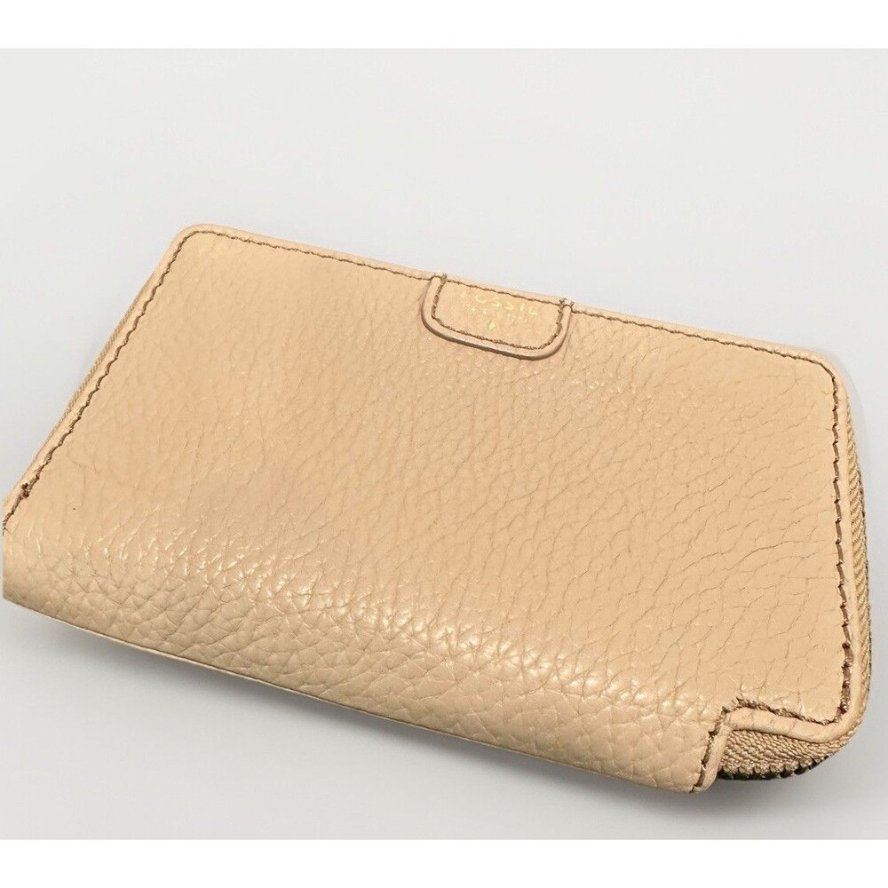 Fossil Cream Pebbled Leather Zip Around Wristlet Wallet Pouch Bag
